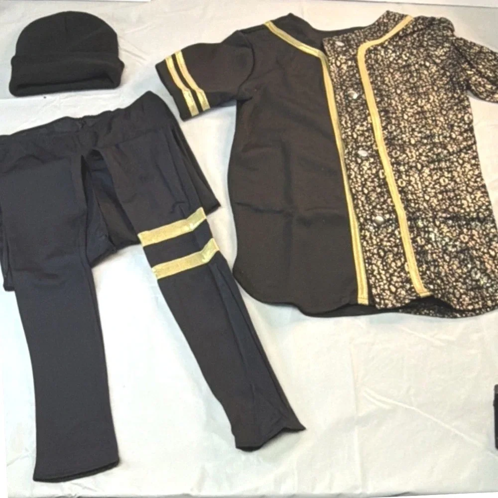Weissman Showtime NEVER WORN Dance Costume Jersey Legging Beanie Black & Gold